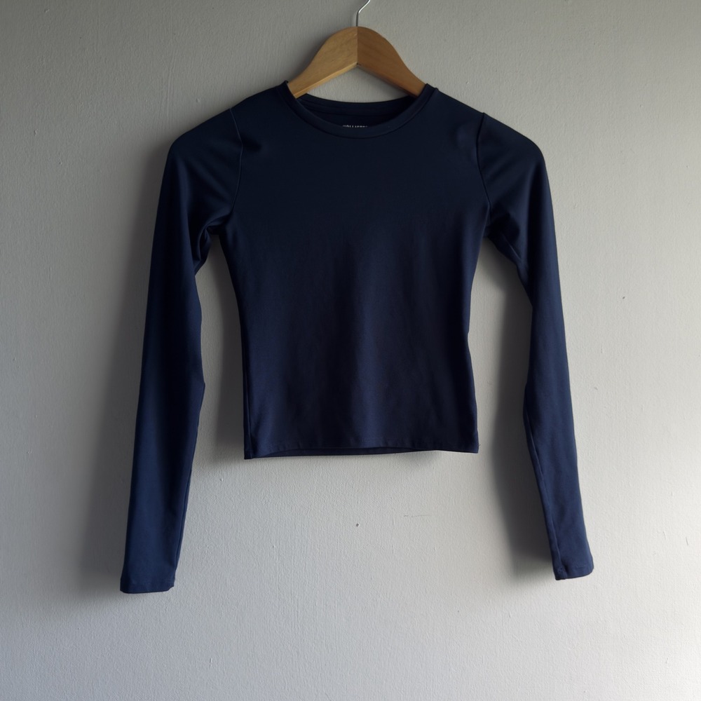 Hollister Long Sleeve Crew Neck Crop Top Womens XXS Navy Blue Minimalist Basic